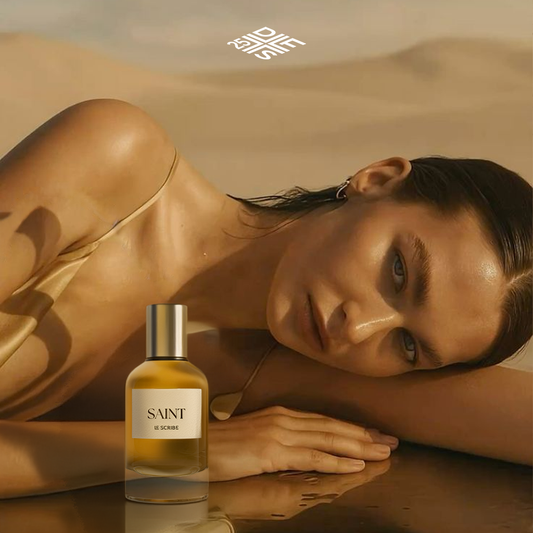 Le Scribe luxury perfume bottle photographed in soft natural light, representing Egypt’s new voice in niche perfumery.